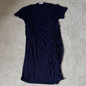 Elegant Navy Blue Women's Cinched Maternity Dress